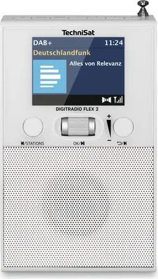 A white TechniSat DIGITRADIO FLEX 2 is shown against a white background.