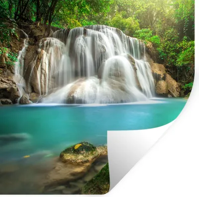 Produktbild von MuchoWow® Wandtattoo Wandsticker Wandaufkleber Wald - Wasserfall - Natur 100x100 cm Selbstklebend und Repositionierbar - Wierderverwendbar - Selbstklebend