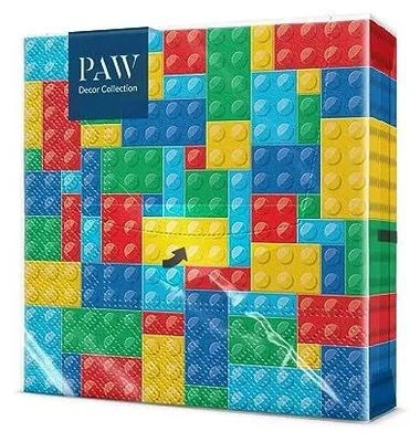 Immagine prodotto di PAW - Tovaglioli a 3 veli (33 x 33 cm) I 20 pezzi I Perfetti per i compleanni dei bambini, le feste, la comunione e le celebrazioni I Tovaglioli di carta colorati con il motivo della festa I Mattoncini, festa, giocattoli - Mattoncini colorati