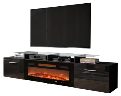 Produktbild von MIRJAN24 TV-Lowboard Rova mit Elektrischem Kamin, Stilvoll TV Schrank (Farbe: Schwarz Matt / Schwarz Hochglanz, ohne Beleuchtung)