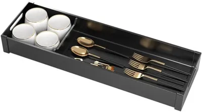 Zdjęcie produktu dla Organizer do szuflad - przegródka do szuflady - organizacja kuchni - regulowane przegródki - 46 x 15 x 6 cm - czarny