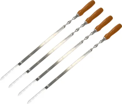 Produktbild von 4x Extra Lange Stabile Edelstahl Grillspiesse mit Holzgriff - 70cm lang - 1,5cm breit - 2mm Stark Metallspieße Fleischspiesse
