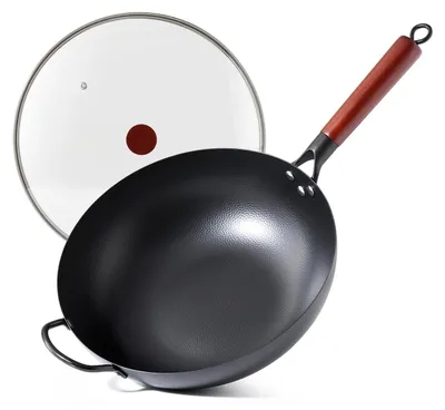 Immagine prodotto di Elzusha - Wok Acciaio al carbonio da 32 cm con coperchio, ideale per la cucina asiatica