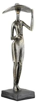 Image de Gilde Skulptur, femme, "Dame au chapeau", motif de chapeau, résine, couleur bronze, quantité : 1, L. 9 cm, l. 8,5 cm, H. 33 cm, référence : 37671, code EAN : 4063387376713
