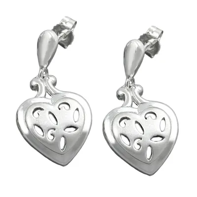 Produktbild von Ohrstecker Ohrring Ohrhänger 24x12mm Herz matt-glänzend durchbrochen Silber 925 silber 24x12mm