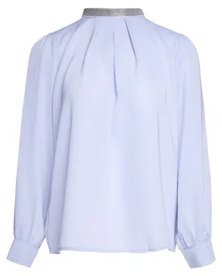 Produktbild von Damen Bluse blau, minimalistisch, mit Stehkragen und langen Ärmeln, Glamour-Kollektion