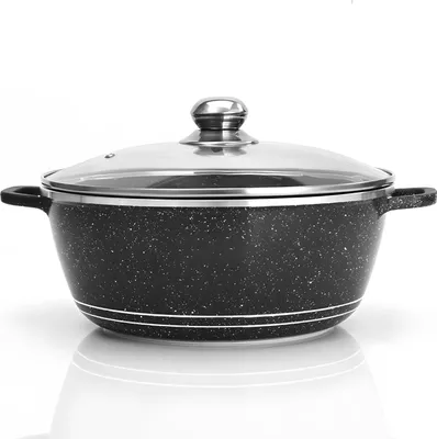 Produktbild von Topfset 12-teilig Aluminium Keramik Kochgeschirr Kochtopfset Kochtöpfe Kochtopf-Set Töpfe Glasdeckel Durchmesser Schwarz Retoo