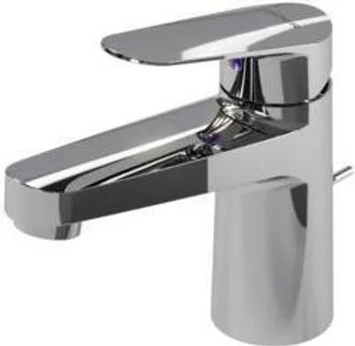 A chrome-plated single-lever basin mixer tap with a pop-up waste set, presented against a white background.