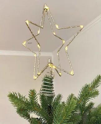 Produktbild von Christbaumspitze Stern Beleuchtet Gold LED Weihnachtsbaumspitze Timer Warmweiß