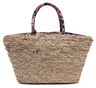 Immagine prodotto di Borsa shopper in rattan, stile boho chic, con nastro decorativo