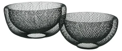 Produktbild von Pomax Kabu 2er-Set Korb aus Metall, Schwarz, Ø 24/29 x H 12/15 cm