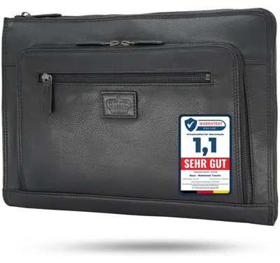 Productafbeelding van Notebooktas van echt leer, laptoptas tot 13,3 inch met praktische voorvak