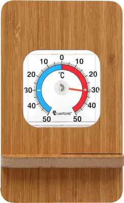 Produktbild von Raumthermometer mit Holzständer Hellbraun im Set für Innen Zimmer Temperatur + - 50°C Analog Thermometer Innenthermometer Zimmerthermometer