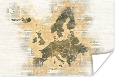 Produktbild von MuchoWow® Poster Karte Europa - Zeitungen - Braun 30x20 cm - Plakate - Print