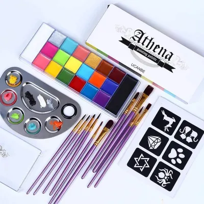 Produktbild von Körperfarbe Set 20 Farben mit Pinseln & Schablonen Halloween