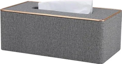 Produktbild von Kunstleder Kosmetiktücher Box Taschentuchbox Tücherbox für Büro/Auto/Zuhause (Grau)