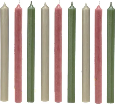 Produktbild von Cactula Lange Tischkerzen 28 cm, 9er-Set – Kollektion „Getrocknete Blumen“ – Taupe, Rosa & Olivgrün