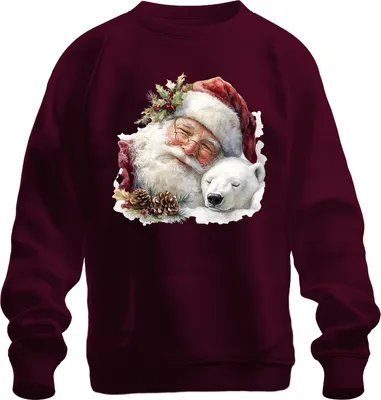 Zdjęcie produktu dla Ojciec Boże Narodzenie Polar Bear Pine Cone Christmas Watercolour Vintage Uni Bluza rozpinana, bordowy, XXL