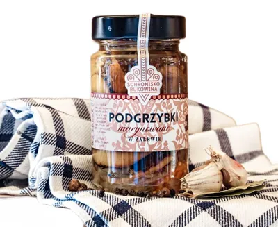 Zdjęcie produktu dla Grzyby Podgrzybki marynowane w zalewie 220g - Schronisko Bukowina