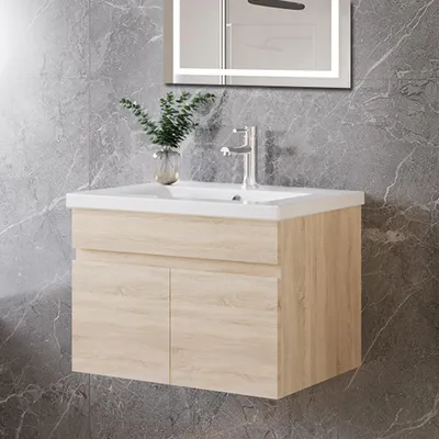 Produktbild von 60cm Dick Keramik Waschtisch mit Unterschrank Badmöbel Set mit Türs Soft-close - Eiche Matt