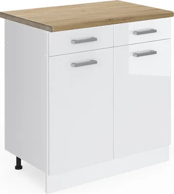Produktbild von Küchenunterschrank Vicco R-Line Weiß Hochglanz 80 cm AP Eiche, Model 46783