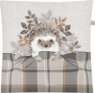 Irisette Dekokissen mit Füllung Soft kariert mit Igel-Motiv 45x45 Vorderseite