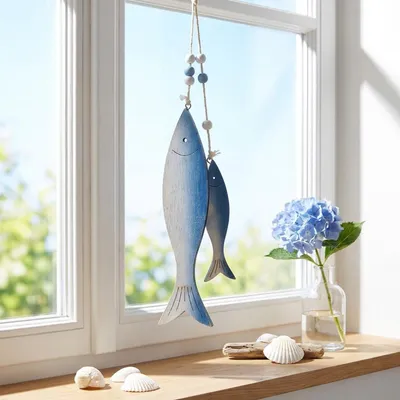 Immagine prodotto di Appendino decorativo in legno pesce marittimo decorazione appesa vintage decorazione in legno a forma di pesce