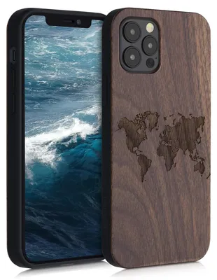 Produktbild von kwmobile Handyhülle für Apple iPhone 12 / iPhone 12 Pro Hülle Holz - Case mit TPU Bumper - Stoßfestes Hardcase - Schutzhülle Cover in Dunkelbraun