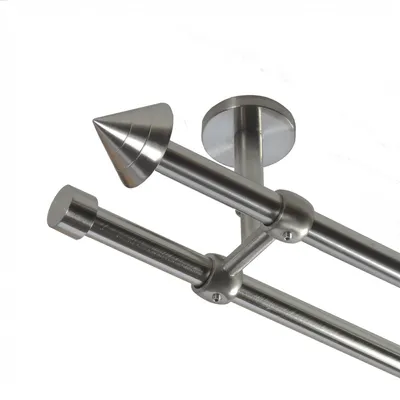 Produktbild von Gardinenstange Set Edelstahl Look Metall Ø 16mm Deckenbefestigung 2-lauf Spitze, Länge wählbar D21 E21 E16