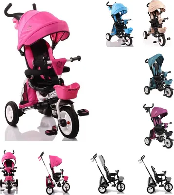 Produktbild von Byox Tricycle Flexy Lux 3 in 1 Dreirad, klappbar, Gummireifen, drehbarer Sitz pink