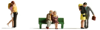 Image de NOCH Couple d'amoureux Set de figurines, peintes à la main, accessoires de modélisme pour l'échelle H0, 1:87, scènes romantiques avec banc