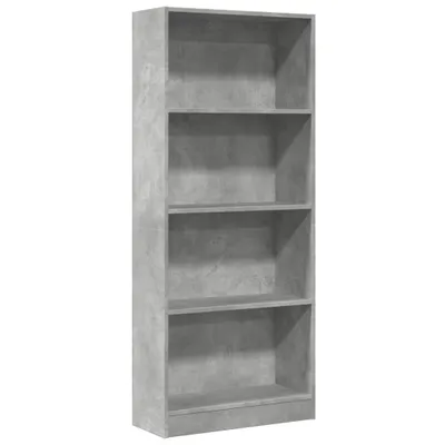 A tall, narrow bookshelf with four shelves, presented against a white background.
