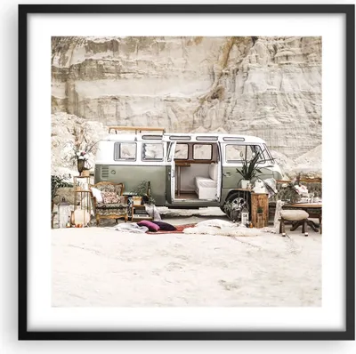 Produktbild von Gerahmtes Poster - Schwarzer Rahmen - Wohnmobil Boho Möbel - 50x50 cm - Wand Bild - Wanddeko - Wandbilder - Kunstposter - Wandposter - Bilderrahmen - Bilder - Kunstdruck - P2BAC50x50-4542