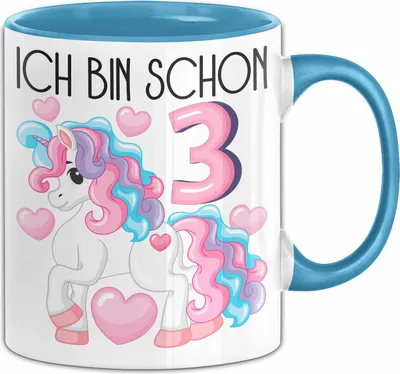 Produktbild von 3. Geburtstag Geschenk Tasse Becher Mädchen Tochter Geburtstagsgeschenk Einhorn Ich Bin Schon 3 (Blau)