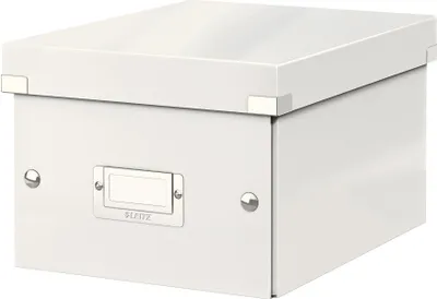 A white storage box with a lid, shown from a 3/4 front angle.