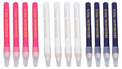 Produktbild von 12 Nähkreide-Stifte für Stoffmarkierungen, Schneiderkreide-Stifte für Schneiderarbeiten, Quilten und Basteln (4 Stück weiß, 4 Stück blau, 4 Stück rosa)
