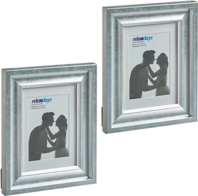Produktbild von Relaxdays Bilderrahmen 2er Set, 13x18 cm, Hoch- & Querformat, Fotorahmen zum Aufhängen, Hinstellen, Passepartout, silber
