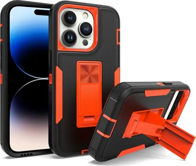 Produktbild von Mobigear Heavy Armor Stand iPhone 14 Pro Hülle Hardcase Backcover Stoßfest mit Ständer - Schwarz / Rot