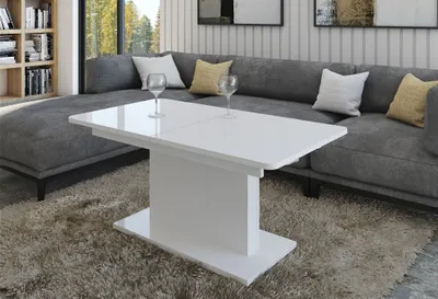 Produktbild von Design Couchtisch Tisch DC-1 Weiß Hochglanz stufenlos höhenverstellbar ausziehbar Esstisch