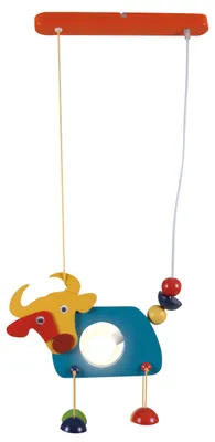 Produktbild von Pendelleuchten - Kinderpendelleuchte "Kuh Emma ", Lampe im Romantic Style, ausHolz in bunt, 85 cm hoch, Maße 37 x 5 cm, E14-Fassung