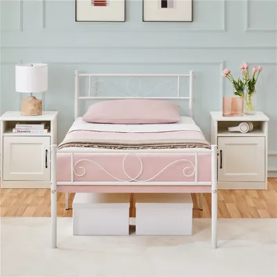 Produktbild von Yaheetech Bettrahmen Metallbett für 90 x 200 cm Matratze Bettgestell aus Metall Gästebett mit Lattenrost Weiß