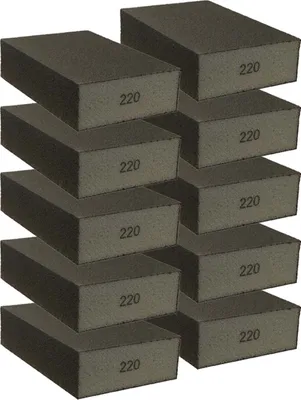 Produktbild von 10er Pack Schleifschwamm Superfein Korn 220 für makellose Oberflächen – Ideal für Holz, Lack & Metall im Trocken- oder Nassschliff – Schwarzbraun