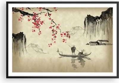 Produktbild von Gerahmtes Poster - Schwarzer Rahmen - Blume Kirschen Japan - 91,5x61 cm - Wand Bild - Wanddeko - Wandbilder - Kunstposter - Wandposter - Bilderrahmen - Bilder - Kunstdruck - P2BAA91x61-5020
