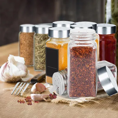 Produktbild von YZNAHRE Gewürzgläser Eckig 24 Stück 120ml Glas Gewürzdosen mit Streueinsatz, Trichter Gewürzbehälter für Gewürz Küchenzubehör, Edelstahl-Deckel