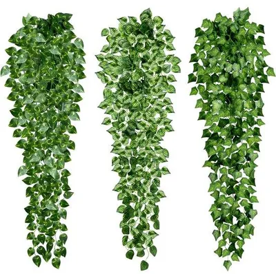 Obrázok produktu pre Sada umelých visiacich rastlín, 96 cm, realistické, nenáročné na údržbu, do interiéru/exteriéru, na balkón, na svadbu, do záhrady, na stenu, z umelého materiálu