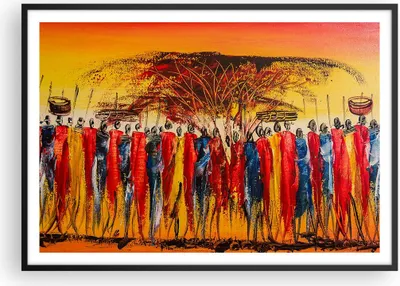 Produktbild von Gerahmtes Poster - Schwarzer Rahmen - Afrika Stamm - 100x70 cm - Wand Bild - Wanddeko - Wandbilder - Kunstposter - Wandposter - Bilderrahmen - Bilder - Kunstdruck - Wandbild - P2BAA100x70-3752