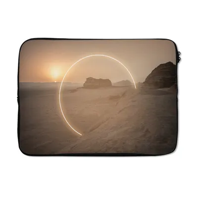 Produktbild von MuchoWow® Laptop Hülle 13 Zoll Neonkreis auf felsiger Landschaft Laptoptasche - Laptophülle - Sleeve - Rundumschutz