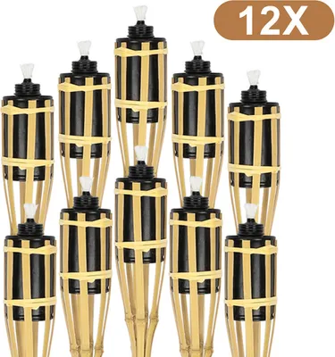 Image de Jopassy 12x flambeaux de jardin Set lampes flambeau mèche 90cm bambou flambeau huile pour l'extérieur huile de lampe pour flambeau flammes feu fête déco