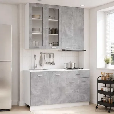 Produktbild von Kücheneinheit LYON 4 pcs Betongrau Holzwerkstoff - Küchenschränke c2277