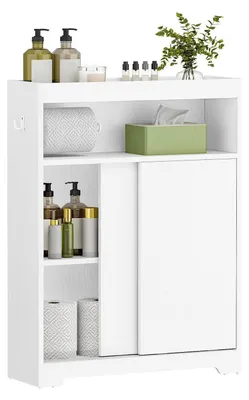 Immagine prodotto di Mobiletto da bagno, pensile, anta scorrevole, ripiani regolabili, bianco, 20 x 60 x 80 cm